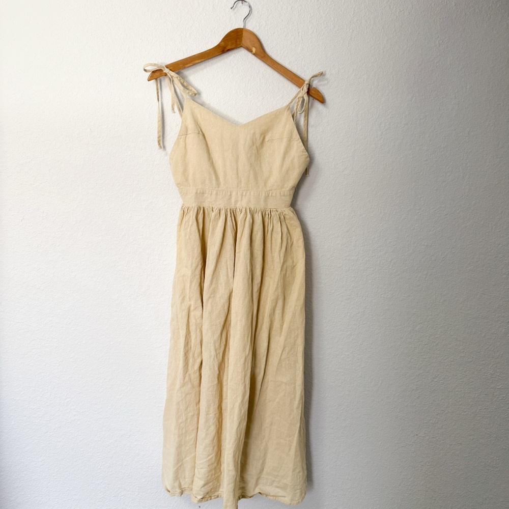Elegant Cream linen style Midi Dress